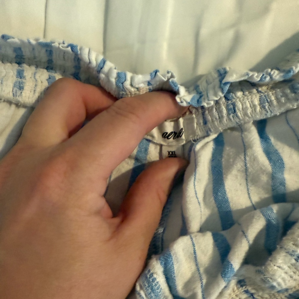 Striped Blue and White Women's Swimsuit Cover Up Shorts - Picture 3 of 5